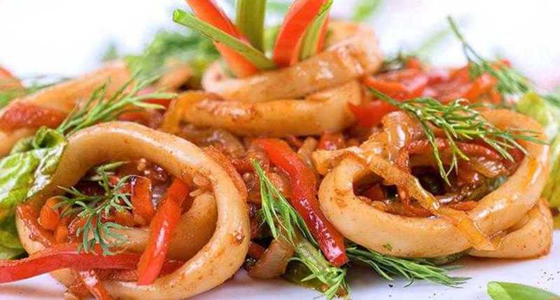 кальмары, с овощами, п/о.