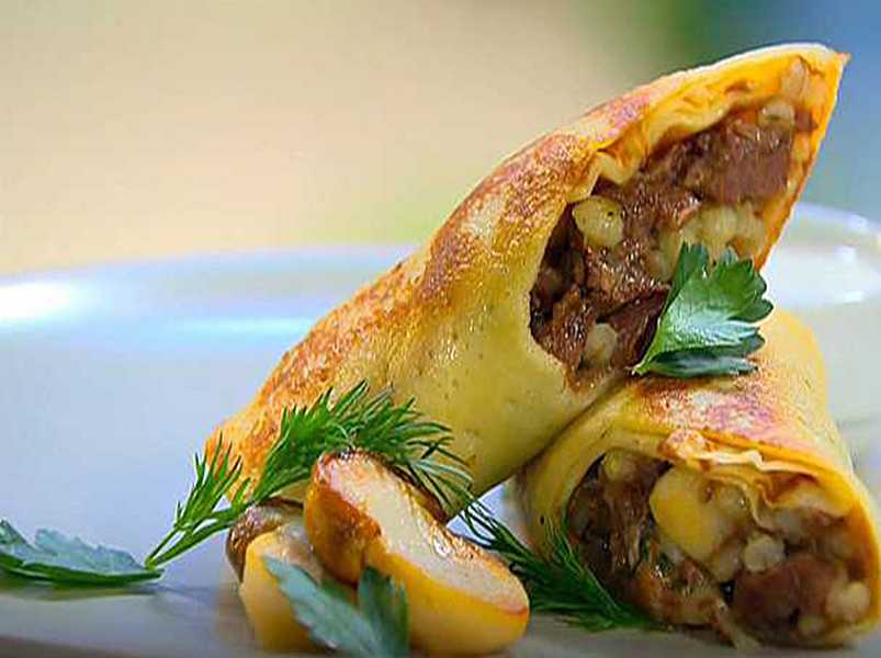блины фаршированные перловкой и грибами. п/о.