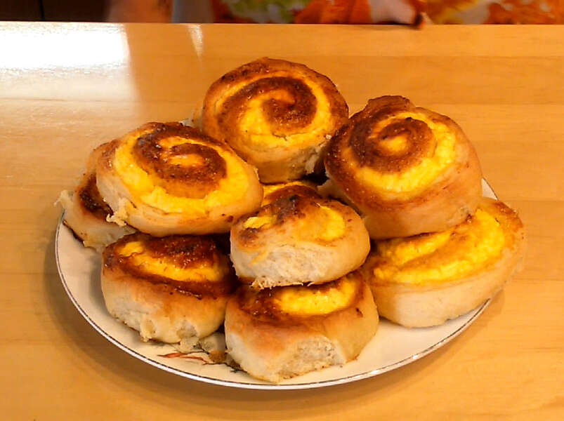 булочка из дрожжевого теста с творогом, п/о, видео.