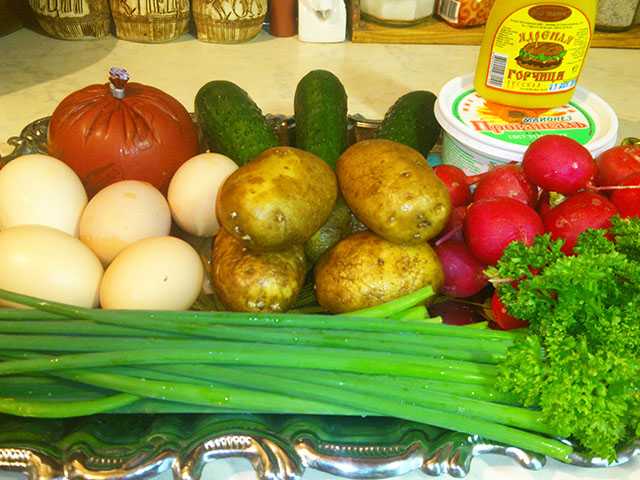 первоначальные продукты для окрошки на майонезе